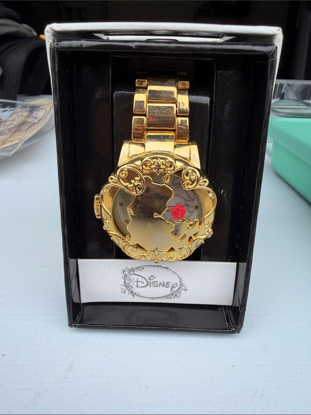 Disney Gold-Tone Locket Bracelet with Red Rose Accent